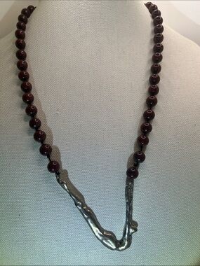Handcrafted Red Jasper Brown Bead Necklace with Organic Silver Pendant 925